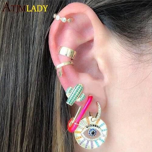Minimal delicate colorful green cz earring Small mini gold color cactus stud earring fashion classic women girls jewelry