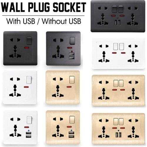 Multi-function Socket Panel With Switch 2 Gang 2 Usb Ports 13a 2/4 Wall Plug Socket Screwless Slim Plate Uk Us Au Eu