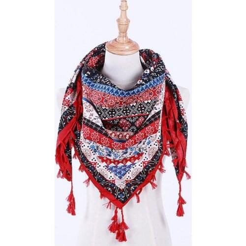 Fashion Bohemian Woman Scarf Square Scarves Cotton Tassel Printed Women Wraps Ladies Shawls Sunscreen Beach Towels Surround Neck