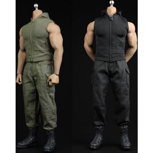 1/6 Scale Male Figure Accessory Mens Sleeveless Slim-fit Hooded Pants Sweater Suit Model for 12 inches M34/M35 Muscle Body