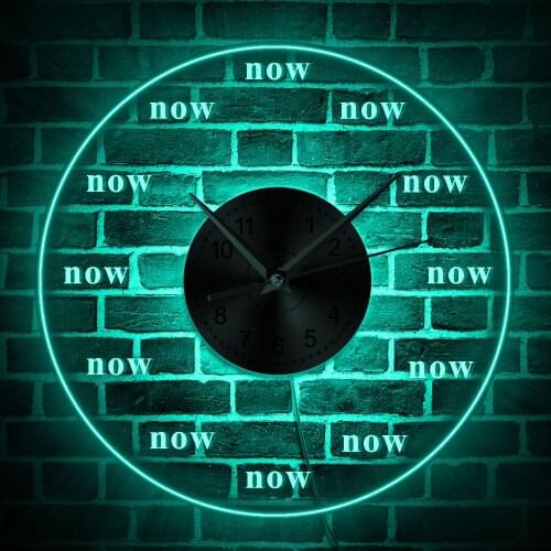 Time Is Now Wall Art Wall Clock Time Mute Watch Creative Decorative 7- Colors Light Modern Clocks Late Procrastinate Person
