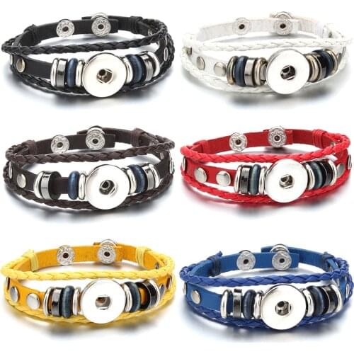 New Snap Jewelry Handmade Braided Leather Snap Bracelet Bangles Fit 18mm Snap Button Jewelry for Women Men DIY Bracelet