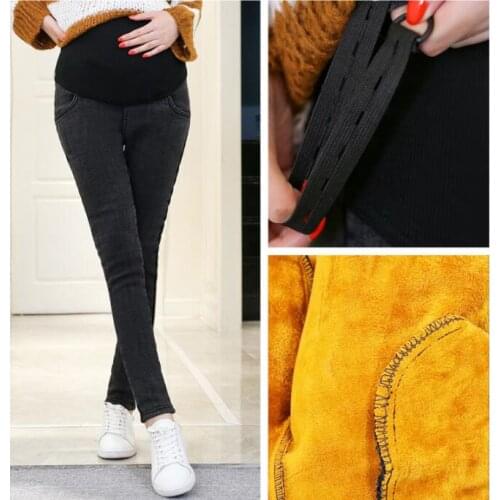 Autumn and winter pregnant women plus velvet thick trousers pregnant women stomach lift denim pants wear