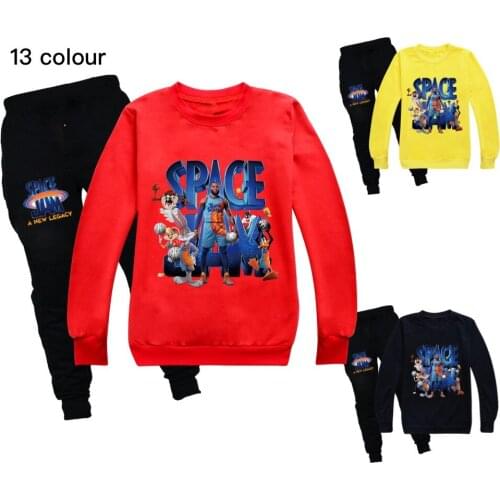 Toddler Boy Autumn Clothes SPACE JAM Anime O-neck Long Sleeve Kids T-shirt Pants Children Kids Girls Sweatshirt Set