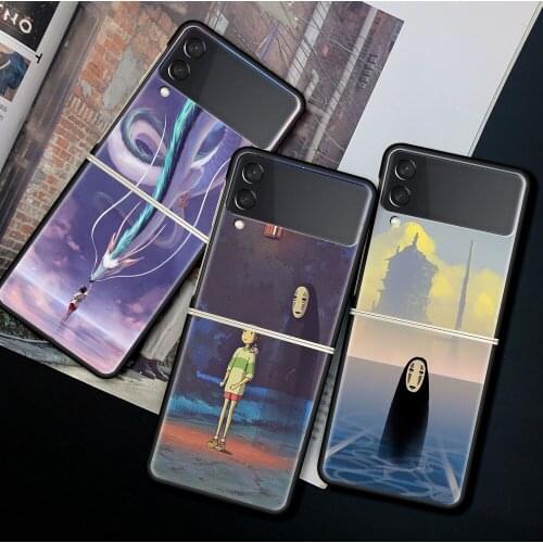 For Samsung Galaxy Z Flip 3 5G Case Luxury Matte Black Hard Phone Cover ZFlip 3 Shockproof Fundas Shell Anime Spirited Away Capa