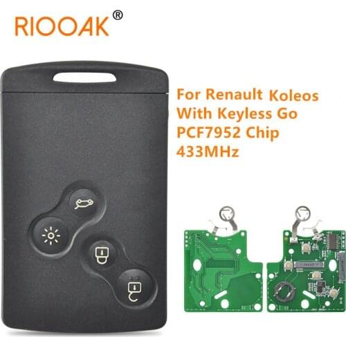 RIOOAK For Renault Laguna Koleos Clio Scenic PCF7952 Chip 433MHz 4 Button Keyless Go Smart Car remote key