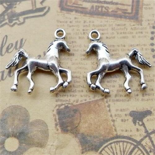 BULK 30pcs Lots Zinc Alloy Tibetan Silver Plated 3D Horse Charms Cute Animal Pendant DIY Handmade Jewelry Findings 24*21mm 2.3g
