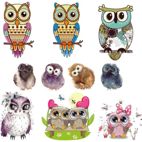 Cute Small Animal Owl Unicorn Top Iron Patches for Clothing Heat Transfer Stickers DIY T-shirt Children Clothing Application E