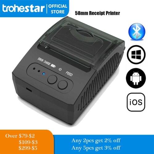 Thermal Receipt Printer 58mm Wireless Portable Mini Thermal Pos Printer Compatible with Android iOS Mobile Phone Windows