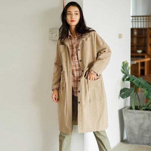 Women Spring Loose Waisted Trench Coat Outerwear Ladies Vintage Solid Color Single Breasted Coat Female Long Overcoat 2020