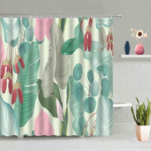 Tropical Plant Shower Curtain Color Leaf Printing Living Room Background Wall Bathroom Bathing Curtains With Hook Set Home Decor