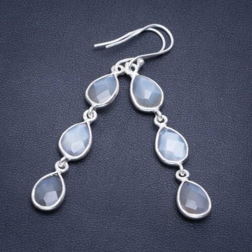 Natural Cat Eye Handmade Unique 925 Sterling Silver Earrings 2.5" A2259