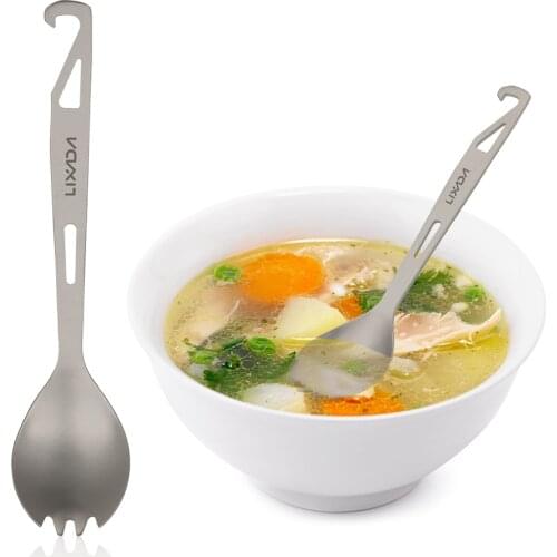 Lixada Titanium Dinner Spoon Fork with Bottle Opener Lightweight Outdoor Dinner Spoon Fork for Travel Camping Backpacking