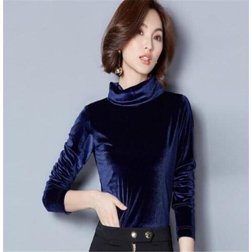 2020 Spring Autumn Women Warm Turtleneck Shirts Fashion Casual Pleuche Long Sleeve T-Shirt Solid Female Plus Size Top Black Slim