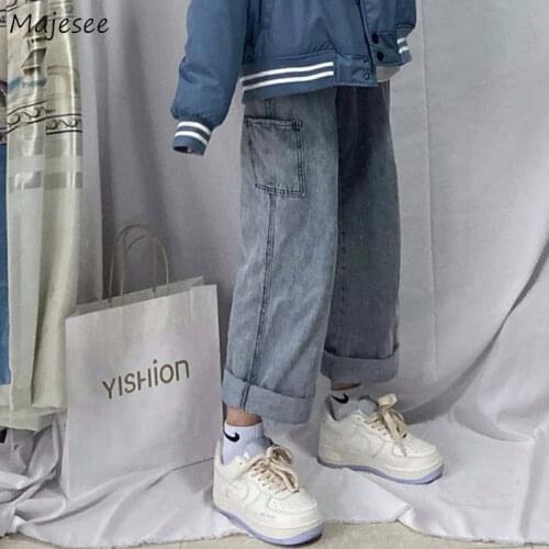 Women Jeans New Arrival Autumn Wide-leg Loose Pocket BF High Street Washed Denim Leisure Ulzzang Students Trousers Female Chic