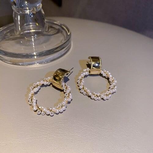 VSnow Unique Design Pearl Entanglement Circle Dangle Earrings for Women Exquisite Hollow Geometrical Earrings Jewelry Pendientes