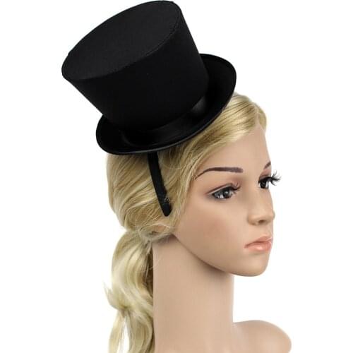 2019 New Elegant Women Mini Top Hat Feather Fascinator Headband with Black Band for Ladies Night Prom Holiday Parties