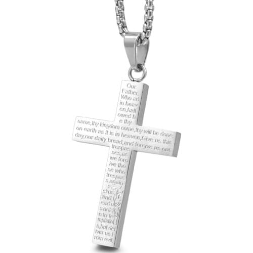 Engagement Religion English Bible Cross Pendant Necklace Silver Color Womens Stainless Steel Crucifix Necklaces Christian P810