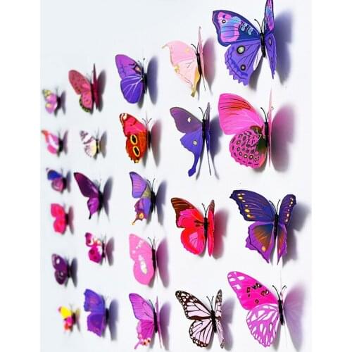 12 PVC Butterfly Stickers 3D Classroom Wedding Art Decals Suitable for Home Cabinets and Garden Decoration Outside Windows