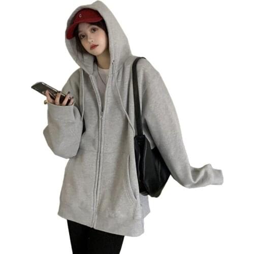 2021 Spring Autumn New Fashion Women Long Sleeve Hooded Sweatshirts Loose Oversize Zipper Outwear Coat Casual Hoodies