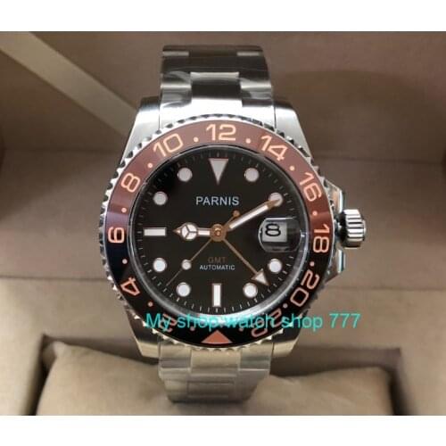 40mm PARNIS Sapphire Crystal GMT Automatic machinery movement rotateing bezel Luminous mens watches pa63-p8