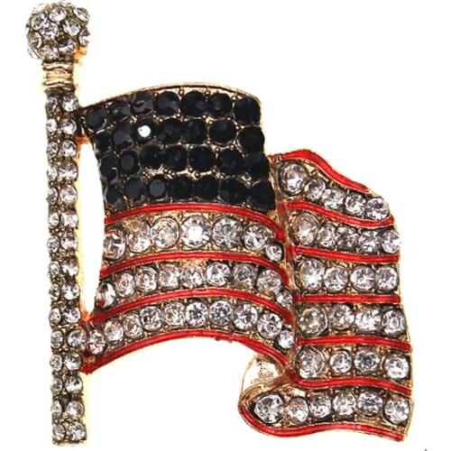 50pcs/lot Rhinestone America Flag Red Enamel Brooch Pin For 4th July Jewelry Gift Brooches