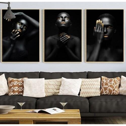 Black Gold Woman Portrait Canvas Painting Picture Posters And Prints Scandinavian Wall Art Pictures Living Room Home Decoration
