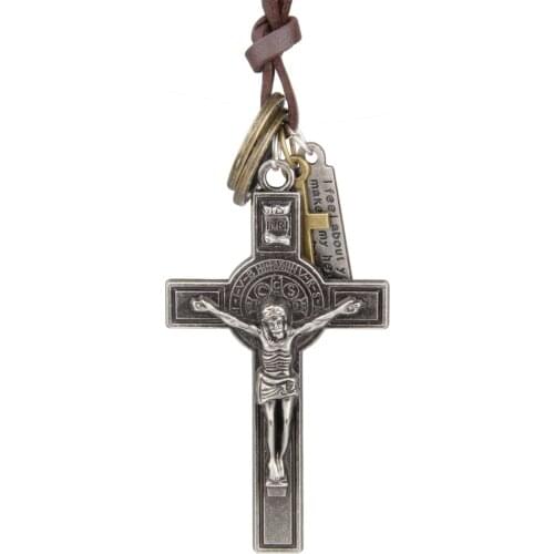 Car Ornament Cross Pendant Retro Jesus Christ Leather Rope Decoration Auto Interior Rearview Mirror Hanging Accessories Gifts