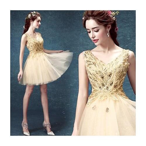 Freeship yellow golden sequined beading tutu short dress/lolita dress/stage perforamce/dance