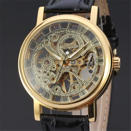 2015 Brand Winner Luxury Fashion Casual Stainless Steel Men Mechanical Watch Skeleton Hand Wind Watch For Men Dress Wristwatch
