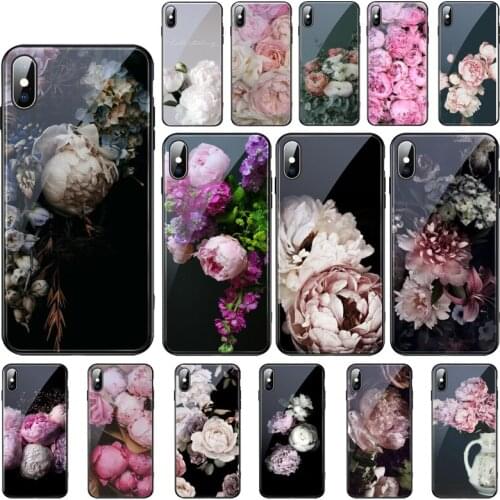 Peony Glass phone case For iphone 11 Pro Max For iphone 12 11 Pro Max XS XR X 8 7 Plus SE2 Case