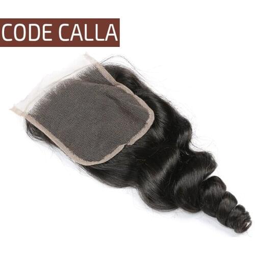 Code Calla Peruvian Loose Wave Closure Natural Color 4X4 Lace Closure Cheap Remy Human Hair Swiss Lace Closures Free/Middle Part