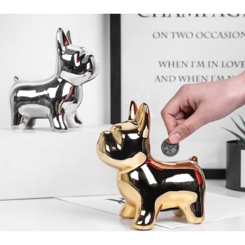 Cute Animal Modeling Crafts Decoration Electroplating Ceramic Puppy Piggy Bank Desktop Living Room Childrens Room Decoration