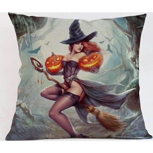 Sexy Witch Wizard Halloween Decorative Cushion Cover Letter Print I love Halloween Pumpkin Face Magic Sorcery Throw Pillow Cases