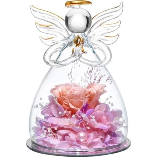 Angel Figurines Immortal Preserved Rose Flower Real Rose Fresh Flowers In Angel Glass Cover Eternal Flowers Gifts for Mother