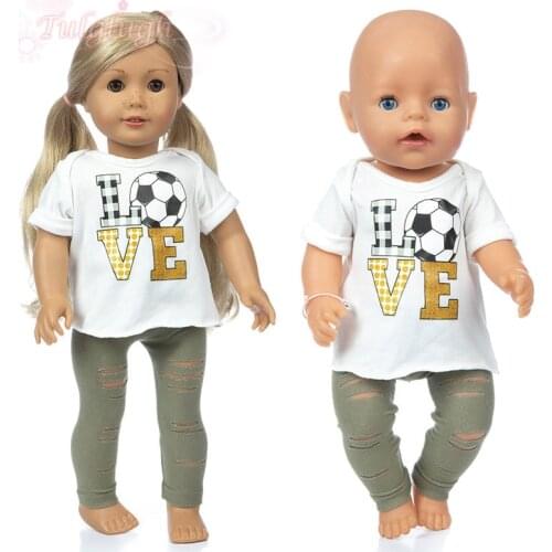 Football T-shirt Hole Pants Suit Wear Fit 18 Inch American Doll Girl Toy 43 cm Baby New Born Doll Clothes Accessories