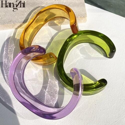 HangZhi 2021 New Colorful C-Shaped Acrylic Transparent Geometric Clear Thick Open Bracelet Bangle for Women Girls Jewelry