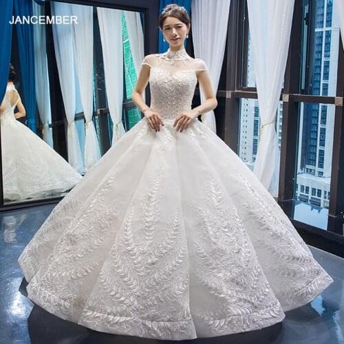 J66668 jancember swollen wedding dresses like white cap sleeve high neck floor length appliques ball gown bridal dresses 2019