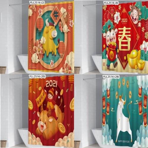 Chinese New Year Theme of the Year of the Ox curtains for bath shower Curtain for bathroom For bathroom decorative curtains