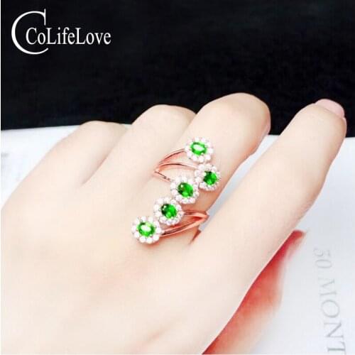CoLifeLove fashion silver gemstone ring 925 silver five pieces natural diopside jewelry for party free jewelry box