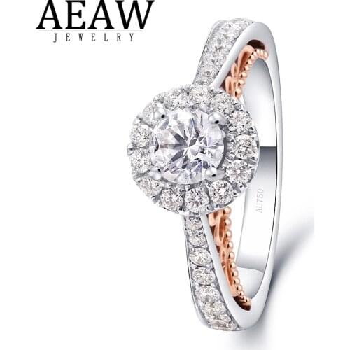 Round Cut Real Diamond Engagement Ring Solid14K Two-Tone Gold Fine Ring for Women 0.3ct carat Main Stone Diamond F-G Si1