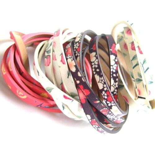 4 Colors Faux Flat Flower Pattern 5*2mm Leather Cord for DIY Jewelry Findings Making Craft 1 Meter