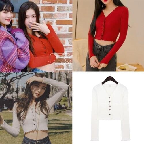 Kpop TWICE Lim Na Yeon Womens Cropped Cardigan Sweaters ladies Short Sweater V Neck Single Breasted Sweater Woman Knitted tops