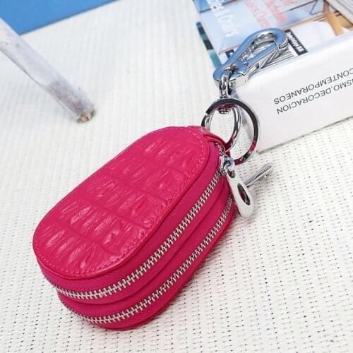 Hot Sale Genuine Leather Carkey Pouch Double Zippers Mens Keychain Bag Key Holder Keyrings Coin Purse Women Wallet