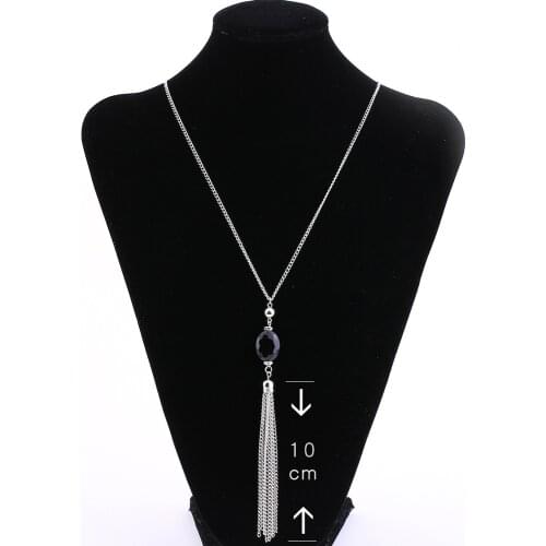 Fashion Crystal Ethnic Style Long Chain Necklace Ladies Party Elegant Silver Color Tassel Pendant Necklace XL786