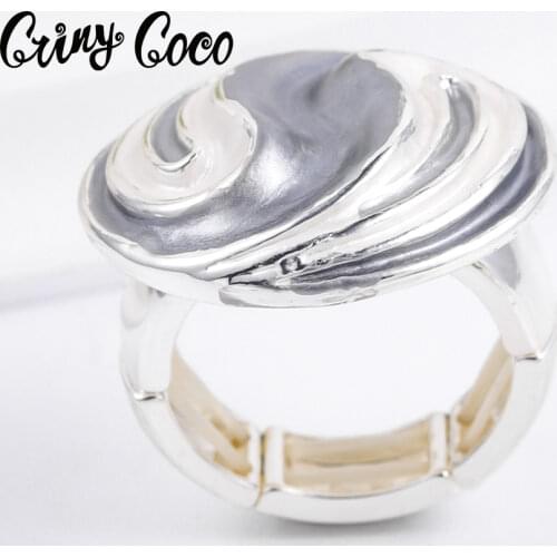 Cring Coco Hot Sale Brand Jewelry Fashion Geometric Enamel ring for Women Alloy Adjustable Silver Color Rings Womens Party Gift