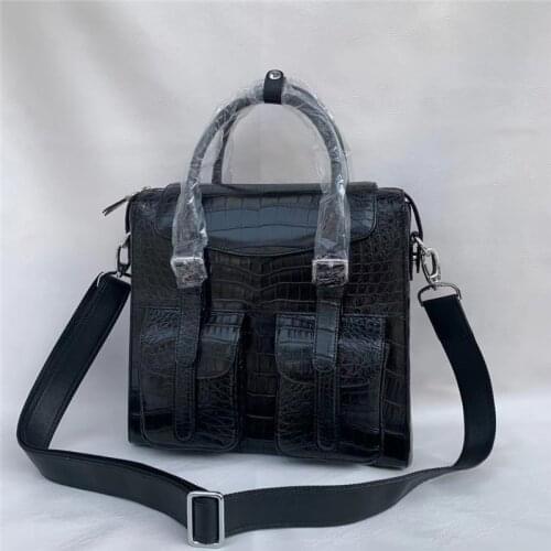 Genuine Crocodile Leather Men Flap Pockets Business Travel Handbag Exotic Real True Alligator Belly Skin Male Large Shoulder Bag