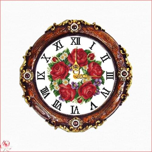 A Garland Of Roses Clocks And Watches Cross Stitch Kit 14CT 11CT Count Print Canvas Pattern Embroidery DIY Handmade Needlework