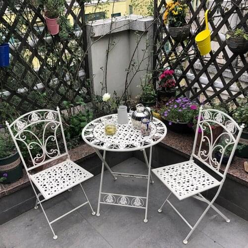 Three Piece Set Of European Iron Table And Chair Off White Folding Balcony Furniture Courtyard Leisure Garden Chairs Outdoor