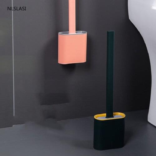 Wall-mounted Punch-free Plastic Home Supplies WC Cleaning Tool Toilet Brush with Long Holder Bathroom Accessories Set Tools Suit